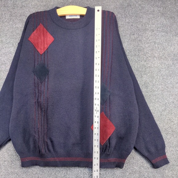 Antartex Men's Pullover Knit Sweater Blue XL Diamond Patch Striped Wool Vintage - Picture 10 of 12